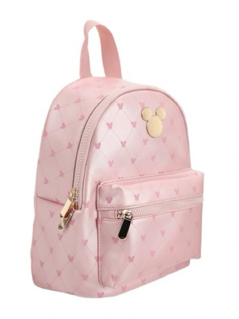 Disney Bioworld Pink Mickey Mouse Print with Gold Metal Badge Mini Backpack